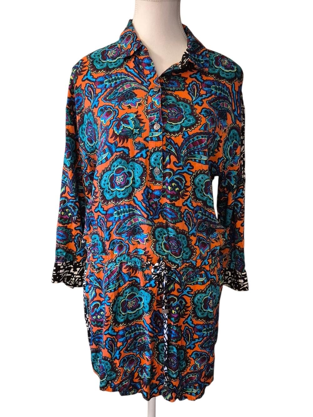 RACHEL Rachel Roy Orange Multicolor Floral Button-Front Long Sleeve Dress